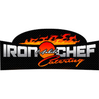 Iron Chef Mobile Catering logo featuring flames and bold typography.