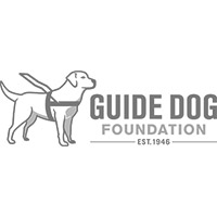 Line art of a guide dog wearing a harness beside the text 'Guide Dog Foundation' and 'EST.1946'.