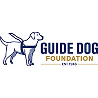 Logo of the Guide Dog Foundation featuring a dog wearing a harness, established in 1946.